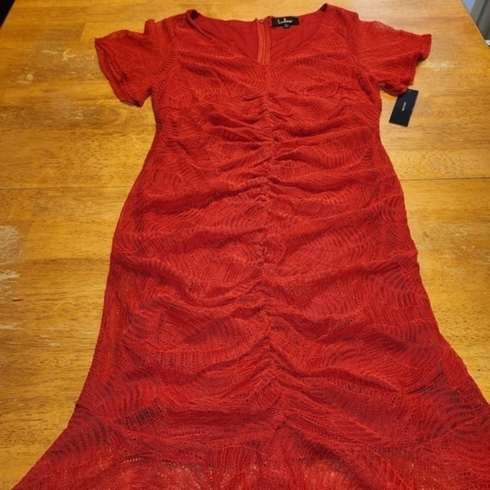 Elegant Red Lace Lulus Dress Size XL